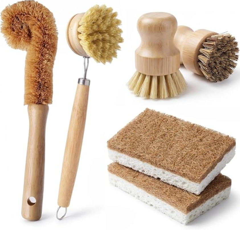 Substrate Coconut Fiber - ชุดแปรงล้างจานไม้ไผ่ 6 ชิ้น - ชุดแปรงทำความสะอาดในครัวพร้อมแปรงสำหรับภาชนะ 4