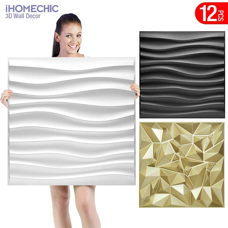 12 ชิ้น แผ่นติดผนัง 3 มิติ สีท - Pvc Panel Background บทวิจารณ์และราคา